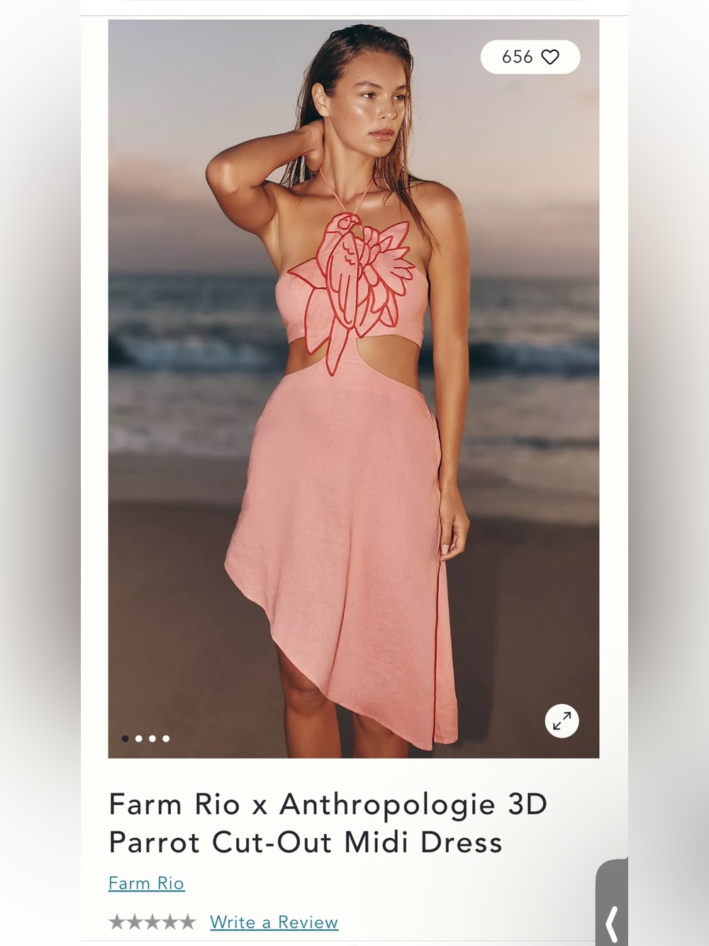 FARM Rio 3D Pink Parrot Midi Dress